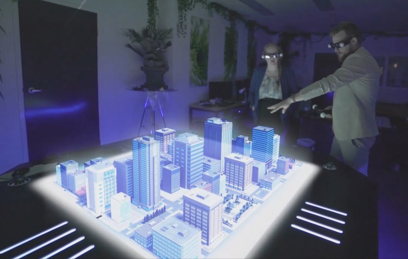 Hologram table city view